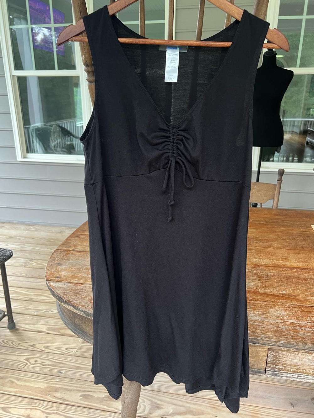 Swimsuits For All Black Ruched V-Neck Swim Cover Up Dress Size 10/12 M